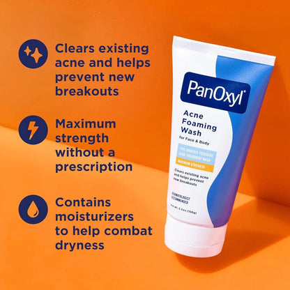 PanOxyl Acne Foaming Wash Benzoyl Peroxide 10% Maximum Strength (156g) - Beauty Icon - 